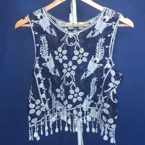 May & July embroidered, tassel crop top